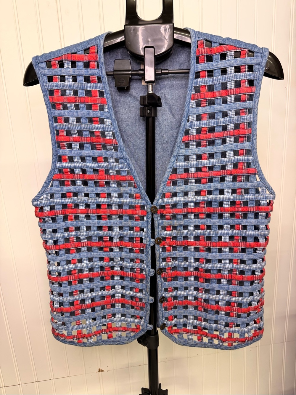 VINTAGE Koret City Blues Denim Vest with Red Trim